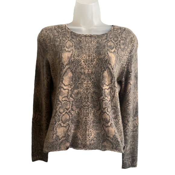 Ladies Mainbocher 2-Ply Cashmere Sweater Beige Animal Print Size Large - Picture 1 of 5